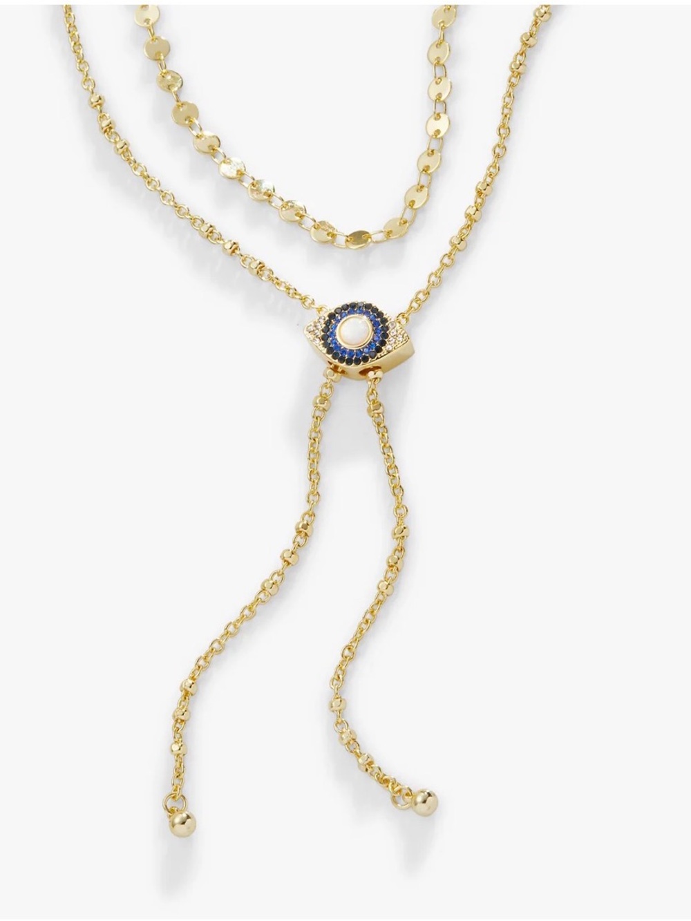 Alex and Ani Gold Lariat Necklace with Blue & White Evil Eye